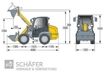Radlader-Kramer-5035 Minibagger auf Transportanhänger für Minibagger